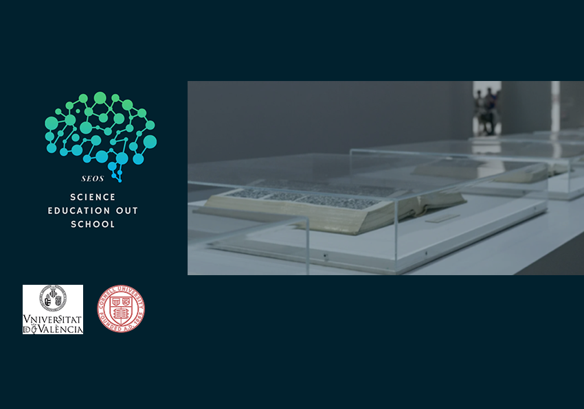 Imagen del evento:logo del projecte junto a la imagen de un incunable en un museo