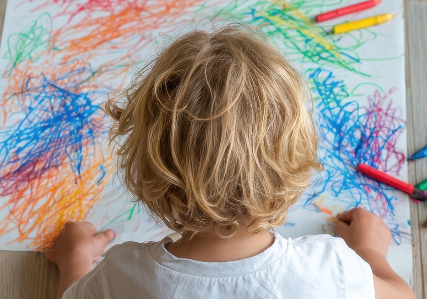 event image:Imatge d'un xiquet d'esquenes pintant