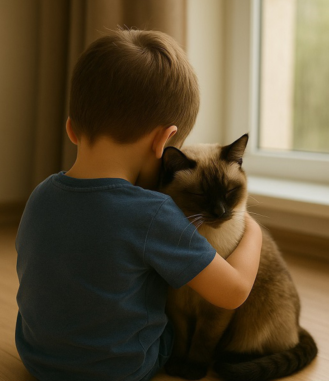 Imagen generada con IA: un niño con un gato